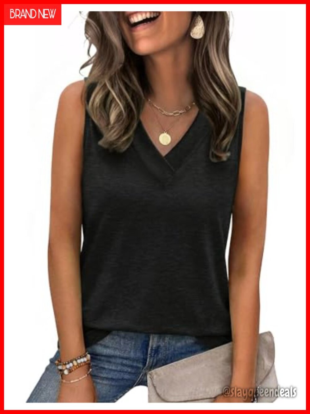 Zeagoo Women's V-Neck Sleeveless Tank Top Loose Fit Summer Blouse